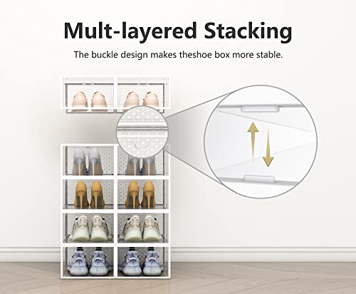 Pinkpum 12 Pack Shoe Storage Boxes, Clear Stackable Shoe Containers For Closet, Sneaker Storage Fit For Size 11 (Large) #TOP2