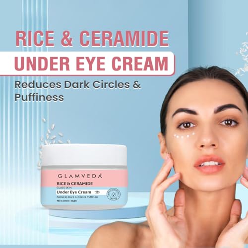 Image of Glamveda Korean Rice & Ceramide Under Eye Cream | Reduces Dark Circles, Puffiness, Wrinkles & Fine Lines | Eye Cream for Dry & Sensitive Skin | For Men & Women 15gm