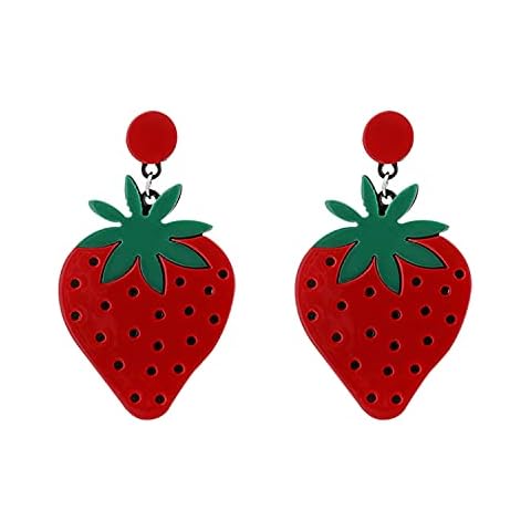 YUNXI Simulated Fruit 3D Strawberry Acrylic Earring Cute Stereoscopic Red Strawberry Dangle Earring, Country Style Ear Clip Ear Hook women Jewelry (3D Strawberry Acrylic Earring- Long Design) Cover