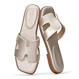 Project Cloud Genuine Leather Sandals for Women - Fashion Flat Womens Sandals with Memory Foam Insole Slides Sandals Women Footwear - Mules Women's Sandals (Jannel, GOLD,9M)