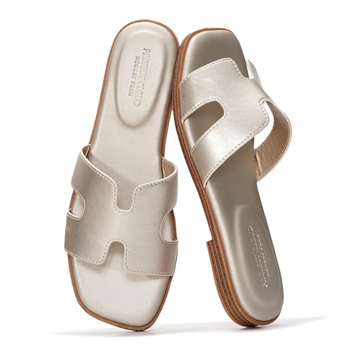 Image of Project Cloud 100% Genuine Leather Sandals for Women 2026 - Fashion Flat Womens Sandals with Memory Foam Insole Slides Sandals Women Footwear - Mules Women's Sandals (Jannel)
