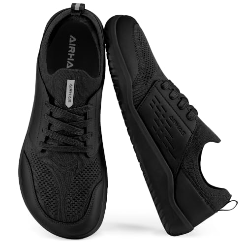 AIRHAS Mens Barefoot Shoes with Anatomical Toe Box Gym Workout Sneakers for Men Zero Drop Walking Shoes(Black 10.5)