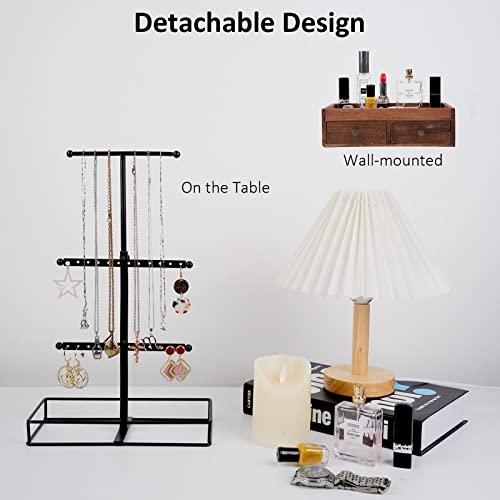 Gpusfak Jewelry Organizer Stand Necklace Holder - 3 Tier With 2 Wooden Drawers For Bracelet Earrings Rings Black #TOP3