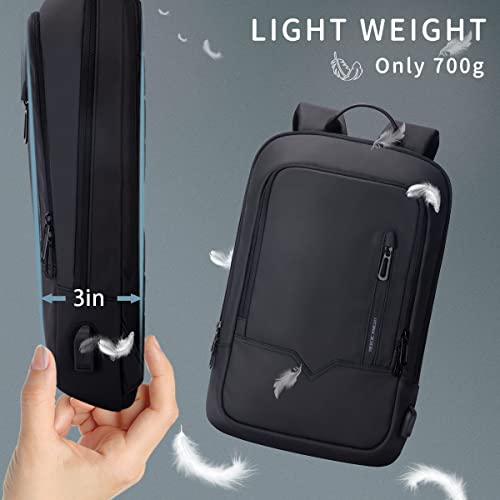 hk Backpack for Men Business Slim Backpack with USB Charger Computer Lightweight Anti-theft Travel Backpacks 15.6 inch Water Resistant Laptop Bag for Work Office College-Black by hk - Image 4