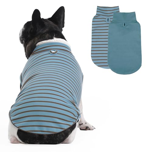 2 Pack Dog Fleece Sweaters, Warm Dog Coat Fall/Winter Cozy Outfit, Stretchy Pet Sweatshirt Turtleneck Sleeveless with Leash Hole for Small Medium Large Dogs Indoor Outdoor (XS-2XL) L Blue