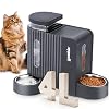 ZOMISIA Gravity Cat Food and Water Dispenser Set with 304 Stainless Steel Bowls, 2 in 1 Automatic Cat Feeder with 180 Degree Rotatable Water Bowl, Large Capacity for Puppy Kitten Rabbits, Grey