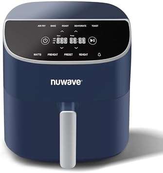 Nuwave 8QT Brio Air Fryer Plus Deep Blue, Digital LED Touch Screen with Cool White Display, 50F400F in Precise 5, 3 Wattage Alternatives, 5 Cook Functions, 50 Memory, PFAS Free, New & Improved