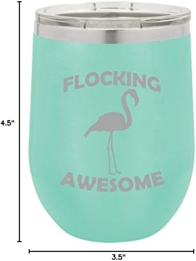 12 oz Double Wall Vacuum Insulated Stainless Steel Stemless Wine Tumbler Glass Coffee Travel Mug With Lid Funny Flamingo Flocking Awesome (Teal)