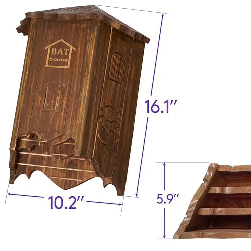 MIXUMON Bat Houses for Outdoors - 3 Chambers Bat House (100 Bats) - Perfectly Box Designed for Bats, Easy to Install (Style 4 - Rustic)
