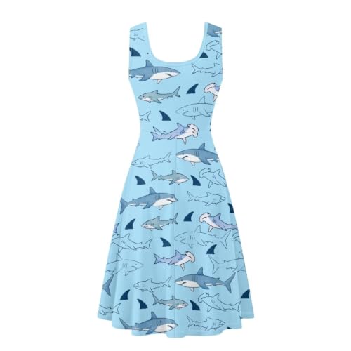 Image of Women Stylish Tank Dresses Sleeveless Round Neck Midi Casual Dress with Pocket for Summer