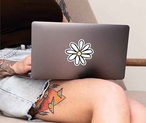 Image of Daisy Stickers - Vinyl Bumper Sticker for Car, Van, and SUV - Waterproof Decal for Waterbottle and Laptop - Indoor and Outdoor Use for MacBook - Long Lasting Cup Decal Pack of 4 - SAT 083