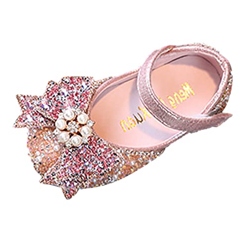 IWIHMIV Girls Mary Jane Dress Shoes Ballet Flat with Bow Pearl Rhinestones Shining Baby Girls Shoes