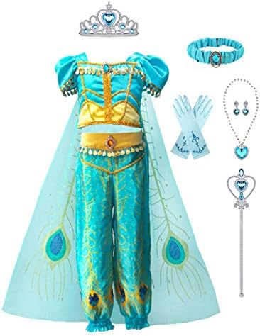 Arielno Girl Princess Halloween Costume Party Dress (8 Years, Light Blue with Accessories)