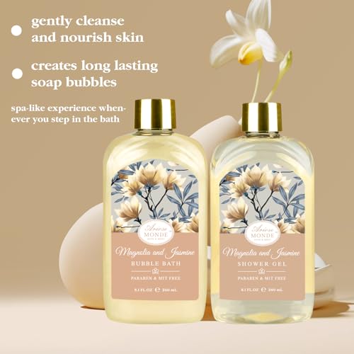 home spa gift basket bath spa kit for women with body lotion shower gel bubble bath body scrub bath salt bath bomb bath gift set for mother wife her with magnolia and jasmine scent