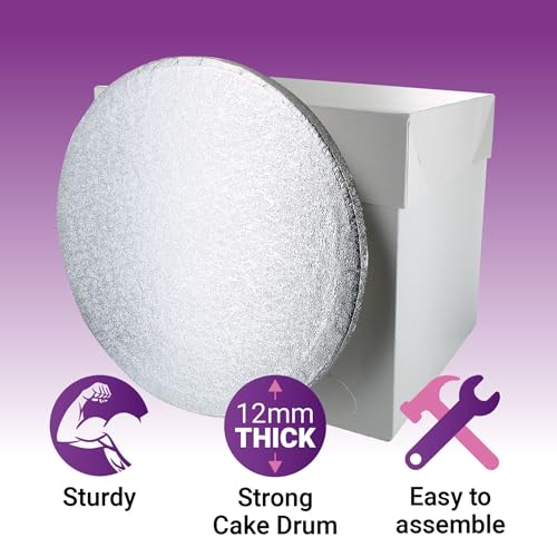 Culpitt 8" Round Silver Cake Drum Board & Tall White Box Combo, 8 x 8 x 8 Inch Square Box and Matching Circle Set for Tiered or Decorated Transport, 90309 - Image 2