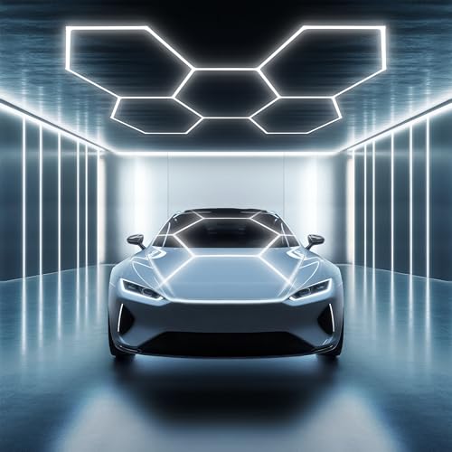 PARMIDA Hexagon LED Garage Lights, Ultra Bright 250W, 25000LM, ETL/FCC, Honeycomb Modern Ceiling Lighting System for Car Detailing Garage, Workshop, Gym, Shop, Basement (25 Pack, 5 Grids - 6000K)