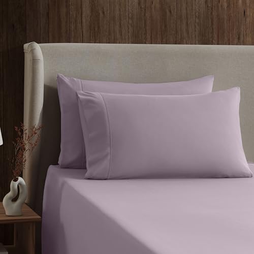 Image of Nestl Short Queen Bed Sheet Set - Dusty Purple - 4-Piece Deep Pocket | Instantly Soft, Night-One Ready (No Wash Required). Fits 16-Inch Deep Pockets, 360-Degree Elastic Grip