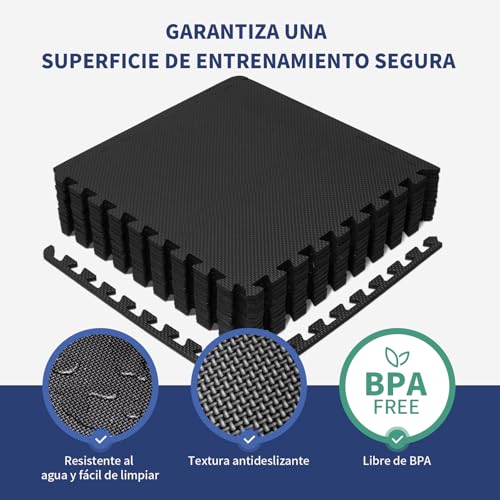 Wemk Esterilla Fitness Puzzle para Suelo de Gimnasio, 50x50 cm, 12 Piezas, 3㎡ EVA Esterillas de Ejercicios, Yoga, Equipos de Fitness, para Tatami, Garaje, Gimnasio - Imagen 4