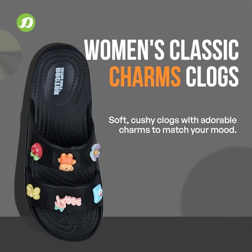 Image of DOCTOR EXTRA SOFT Women's Comfort Double Straps EVA Slip-On Slippers with Cute Charms| Lightweight, Trendy Summer Beach, Pool, Indoor & Outdoor Wear Slide| Soft Cushion Sole Sandals Daily Mules D-540