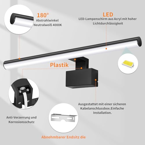 NBEASTKEY LED Spiegelleuchte Bad 30cm,5W 4000K Neutralweiß Aluminiumlegierung Spiegellampe Badezimmer Lampe 230V Schrankleuchte Schminklicht,IP44 Wasserdicht Einfache Montage für Badschrank