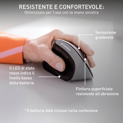 MW 4500 LEFT, Mouse Verticale Ergonomico per Mancini, Senza Filo (Radio a 2,4 GHz), Risoluzione Regolabile a 3 Livelli fino a 1200 Dpi, Batterie, Schwarz - Mouse gaming - Immagine 5
