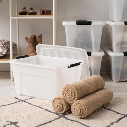 Image of IRIS USA 8 Pack Stackable Storage Bin, 32 Quart Plastic Container Totes with Latching Lids for Home and Office Organization, Pearl
