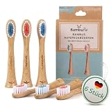 BAMBUNA Ersatzbürsten passend für Philips Sonicare Schallzahnbürste | Bambus Zahnbürstenkopf | Aufsteckbürsten Medium | PLA Verbindungsstück | vegan | BPA-frei | nachhaltig | 6er-Set | blau/rosa