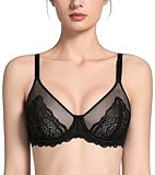 Lemorosy Women's Full Coverage Underwire Lace Unlined Minimizer Bra for Heavy Breast (34D, Black)