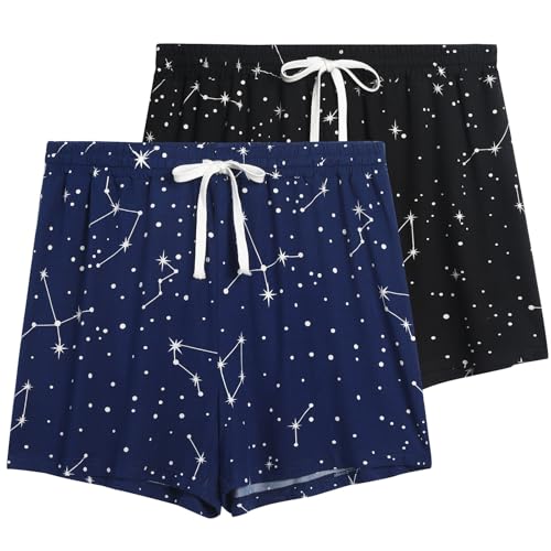 Image of 2 Pack Pajama Shorts for Women Cotton Sleep Shorts Casual Lounge Pants Drawstring Pj Bottoms