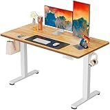 ErGear 電動 オフィスワークテーブル 昇降式デスク スタンディングデスク 幅120cm 耐荷重80kg 高さメモリー機能 上下自動昇降 静音 収納フック付き 机 作業机 テレワーク 【幅120 x 奥行き60 x 高さ72-118cm】（メイプル木目調）