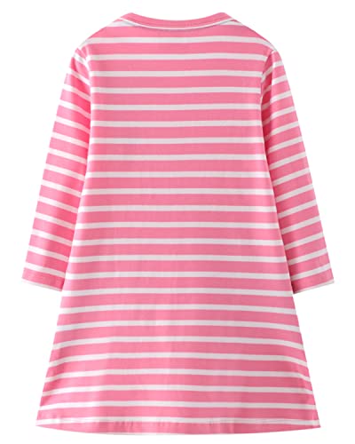 Image of Girls Cotton Long Sleeve Casual Cartoon Appliques Striped Jersey Dresses