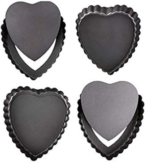 Webake Mini Tart Tins Heart Pie Tin Fluted Flan Tin 4 Inch Quiche Tins with Loose Base Non- Stick Coating Tart Pans 4 Pack