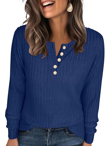 Womens Long Sleeve Henley Shirts Button Down Tops