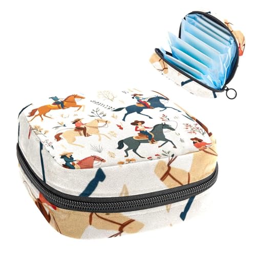 Sanitary Napkin Storage Bag for Feminine Pads, First Period Kit for Women, Vintage Wild Western Cowgirls Horses Rodeo Portable Menstrual Period Sanitary Pouch