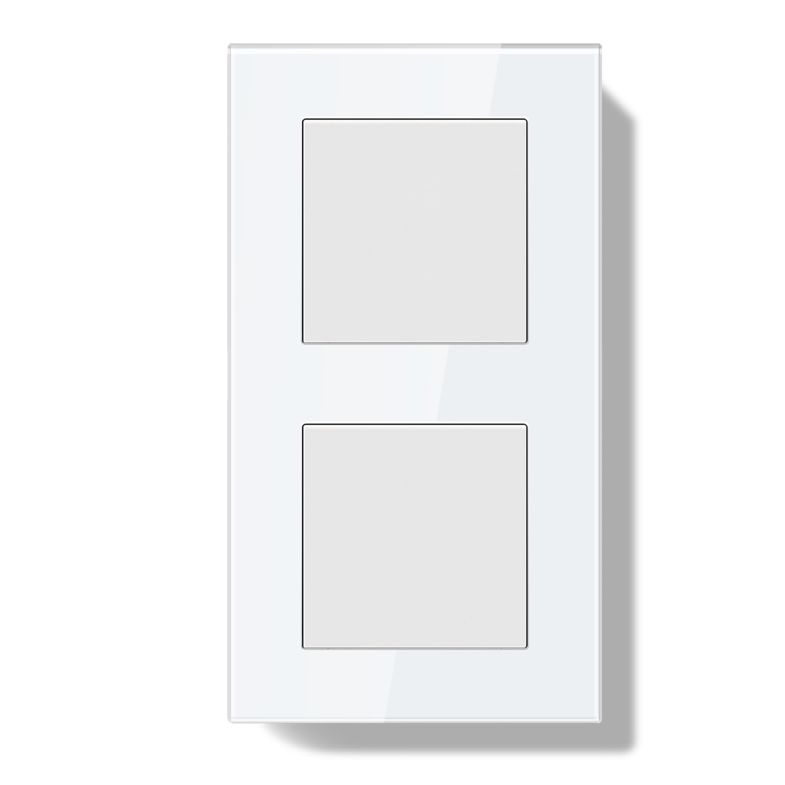 BSEEDLIFE Interruptor Pared Doble de Luz Empotrable,Interruptor Conmutador de Pared con Marco de Cristal,1 Gang 1 Vía+1 Gang 1 Vía Fácil Instalación,157 * 86mm Blanco