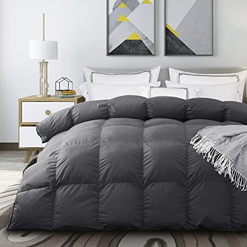 Acrafsman Down Feather Comforter Queen, Poly-Cotton Fabric, Medium Warmth All Season Duvet Insert, Comfortable Queen Size Comforter(Grey,90x90inches)