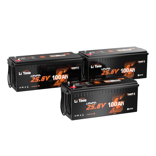 Image of LiTime 3 Pack 24V 100Ah Bluetooth LiFePO4 Lithium Battery for Solar Storage | 100A BMS, 4000+ Deep Cycles, IP65 Waterproof, Low-Temp Cutoff Protection, Max 4P2S, 2560Wh, for Trolling Motors, Marine, RV
