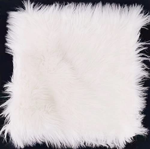 GISELA D Mini-Stuhlbezug aus weichem Kunstfell, Schaffell, weiß, Plüsch, für Foto-Hintergrund, Requisiten von Schmuck, Geschenk für Geburtstag, Hochzeit, Einweihungsfeier (quadratisch 40 cm) Cover