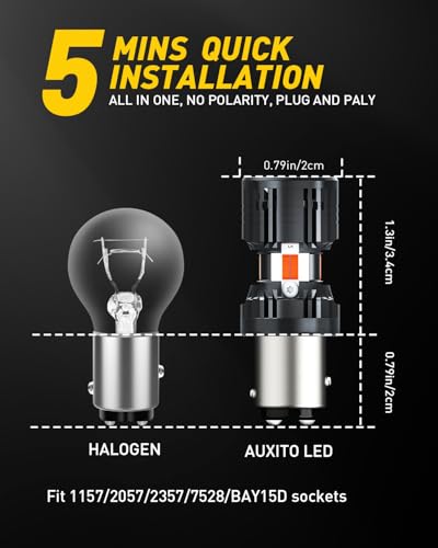 Image of AUXITO CANBUS 1157 LED Bulbs Amber Yellow with Built-in Resistor 2057 2357 7528 BAY15D P21 /5W Anti Hyper Flash Error Free Front Rear Turn Signal Lights Blinker Marker DRL Parking Lights, Pack of 2