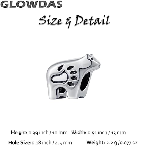 Polar Bear Charms fit Pandora Animal Bracelet, Retro 925 Sterling Silver White Bear Beads with Paw Print for Pet Lover/Daughter/Mothers Day2
