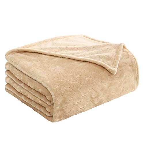TOONOW Fleece Blanket Textured Fuzzy Plush Throw Blanket Twin Size 60" x 80", Super Soft Fluffy Bed Blanket Geometric Pattern Comfy Microfiber Flannel Blankets for Couch, Bed, Sofa, Apricot
