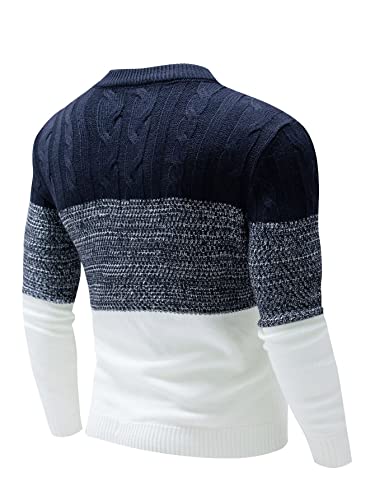 Floerns Men's Casual Color Block Long Sleeve Cable Knit Pullover Sweater2