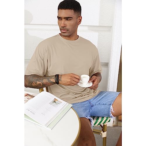 Yawyews Men’s Fashion Athletic T-Shirts Short Sleeve Casual Tee Plain Loose Workout Gym Streetwear Shirts Khaki #TOP3