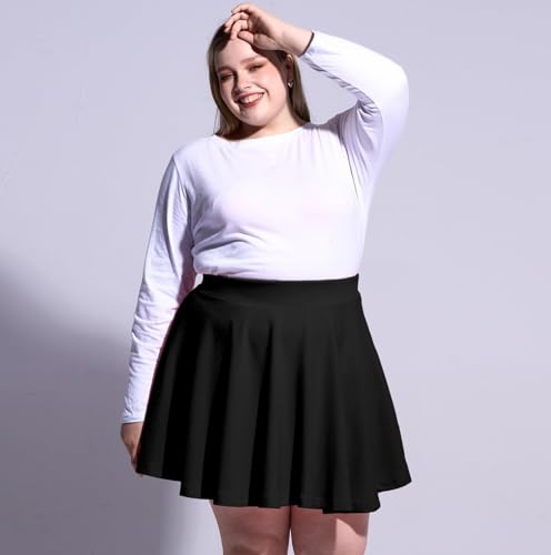 Moon Wood Women's Plus Size Mini Skater Skirt- Basic Versatile High Waisted Flared Casual Stretchy Skirts - Image 6
