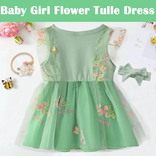 Baby Girl Birthday Flower Dress Lace Tulle Dress with 2 Hair Bows Party Clothes Photo Shoot for 0-18 Months4