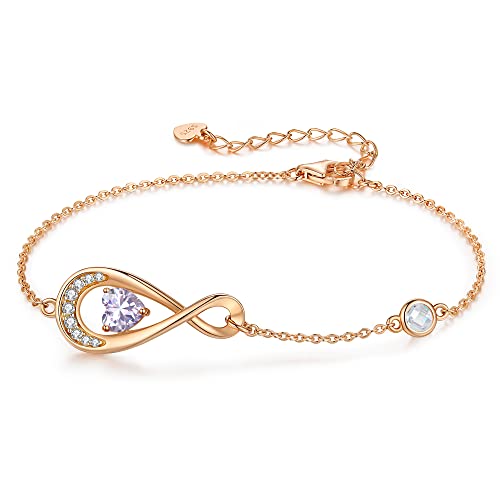 Etevon Infinity Love Heart Birthstone Bracelet For Women Girls 925 Sterling Silver Rose Gold Plated Dainty Charm Link Bracelets Christmas Anniversary Birthday Jewelry Gifts For Her Girlfriend Sister Wife Mom Light Purple June #TOP6