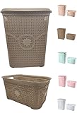 Tradify Set de 2 Piezas Cesto para la Ropa Sucia con Tapa 65 litros + Cesta para la Colada 35 litros. (Marrón)