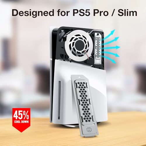 GRAUGEAR Metal Heat Dissipation Cover for PS5 Pro PS5 Slim M.2 SSD Expansion Slot | Fit for PS5 NVMe SSD with Heatsink | New Breathable Cellular Hole | Cooling and Dust Proof | Silver(PS5 Pro/Slim)