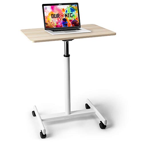 Duronic WPS67 Table de Travail Mobile Assis-Debout | Support à roulettes | Blanc – Brun | Grande Surface 70 x 48 cm pour PC ou vidéo projecteur | Hauteur...