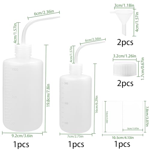 qjuwhua 2 Stück Spritzflasche 1000ml 500ml Quetschflasche Laborflasche Dosierflasche Squeeze Bottle Flasche aus HDPE Waschflasche Gießflasche für Laborreinigung Pflanzenbewässerung Tattoo Wasch